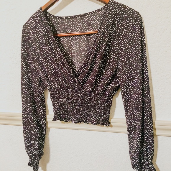 Polka Dot Long Sleeve Crop Blouse - Picture 1 of 3